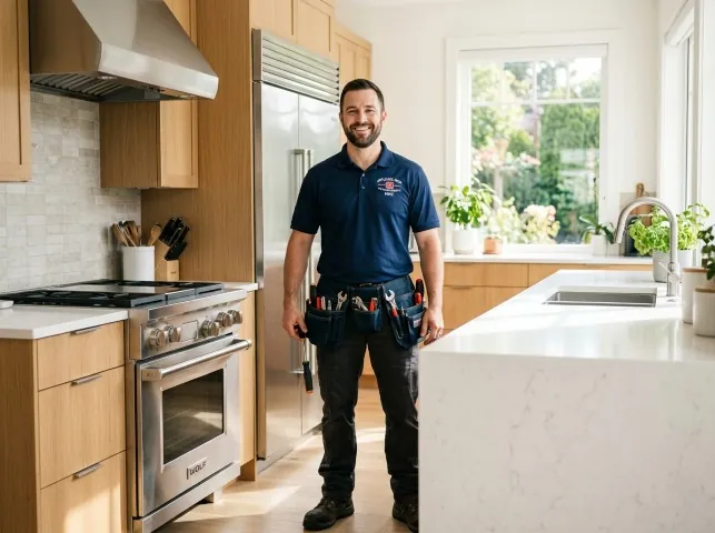 Appliance Repair Hero technician in a Bridgewater, NY kitchen after an appliance repair